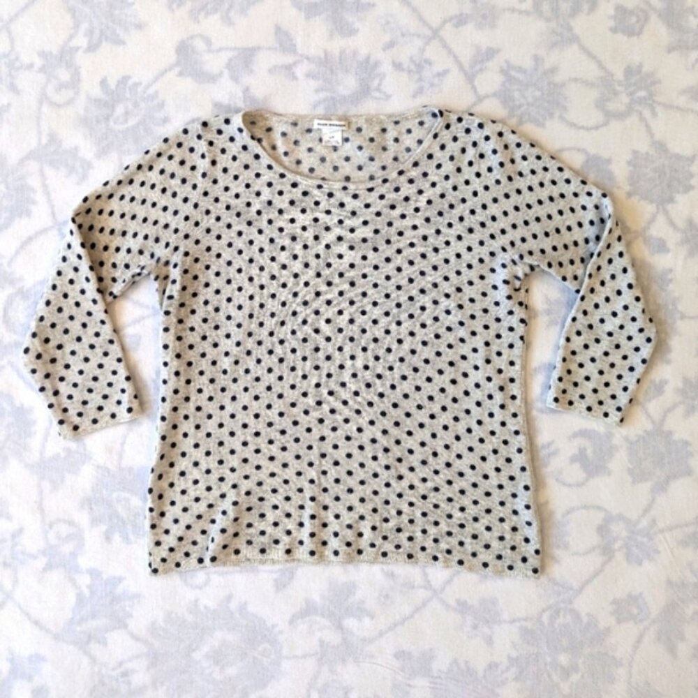 Club Monaco cream and black polka dot wool sweater women's Large